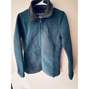 Powder River Outfitters Teal Blue Faux Fur Lined Waffle Knit Zip Jacket Womens M